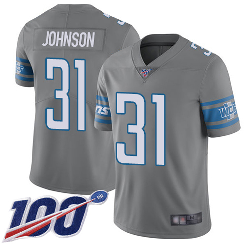 Detroit Lions Limited Steel Men Ty Johnson Jersey NFL Football #31 100th Season Rush Vapor Untouchable